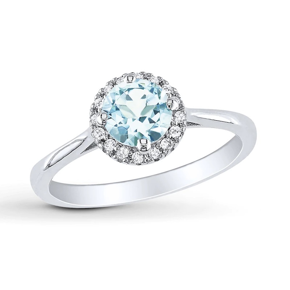 Jared Aquamarine Ring 1/15 ct tw Diamonds Sterling Silver (Size 5)